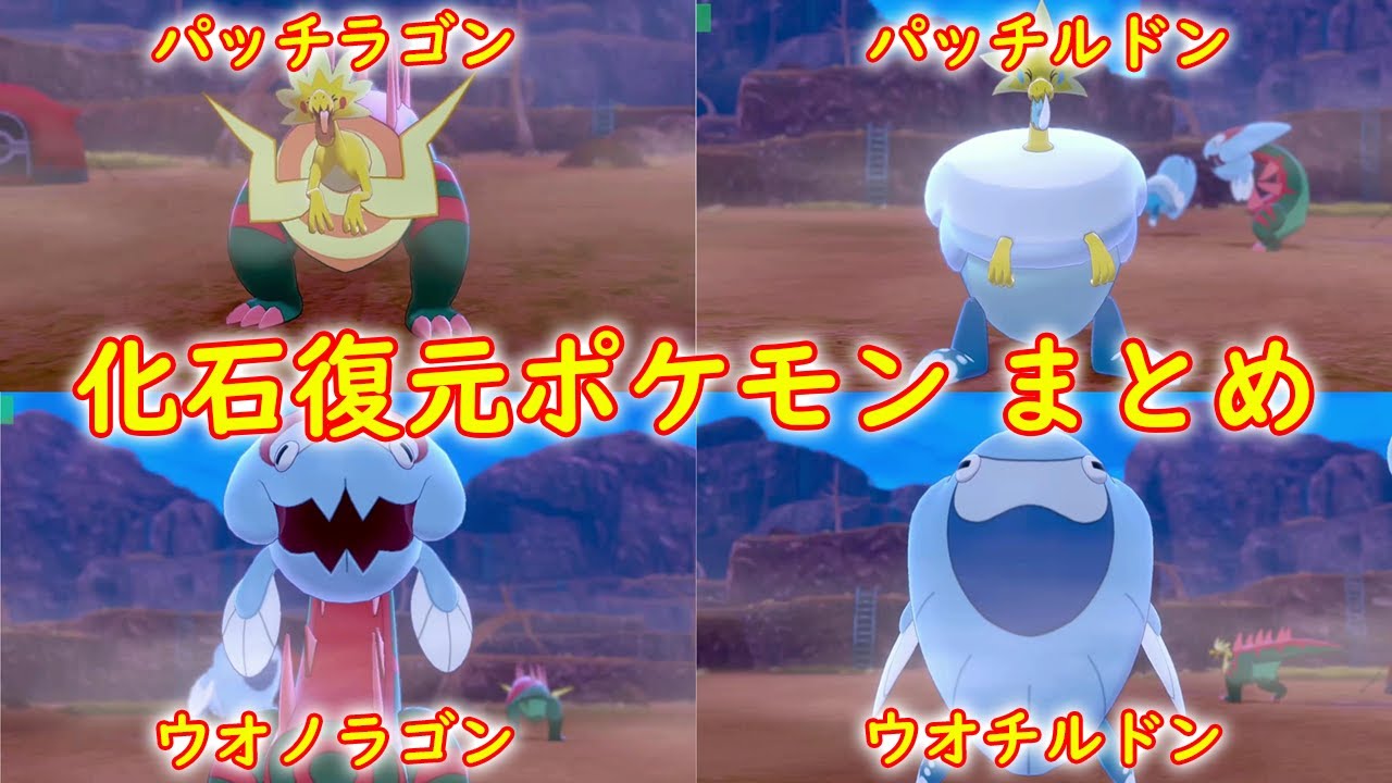 【化石ポケモン】全4種 組み合わせ まとめ【パッチラゴン・パッチルドン・ウオノラゴン・ウオチルドン ポケモン ソード シールド ポケモン剣盾】