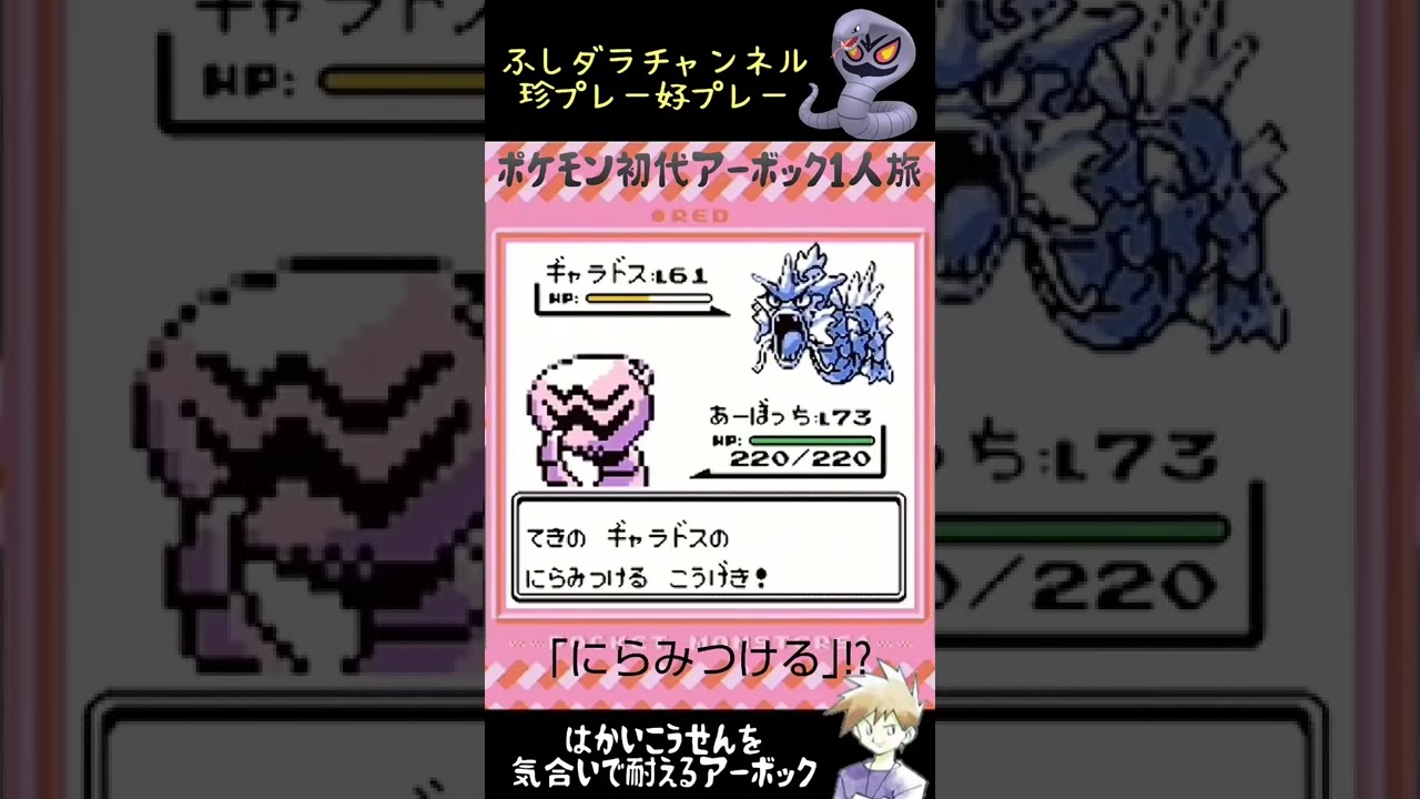 【ポケモン初代赤 Shorts】アーボック一人旅 ギャラドスのはかいこうせんを気合いで耐えるアーボック #Shorts