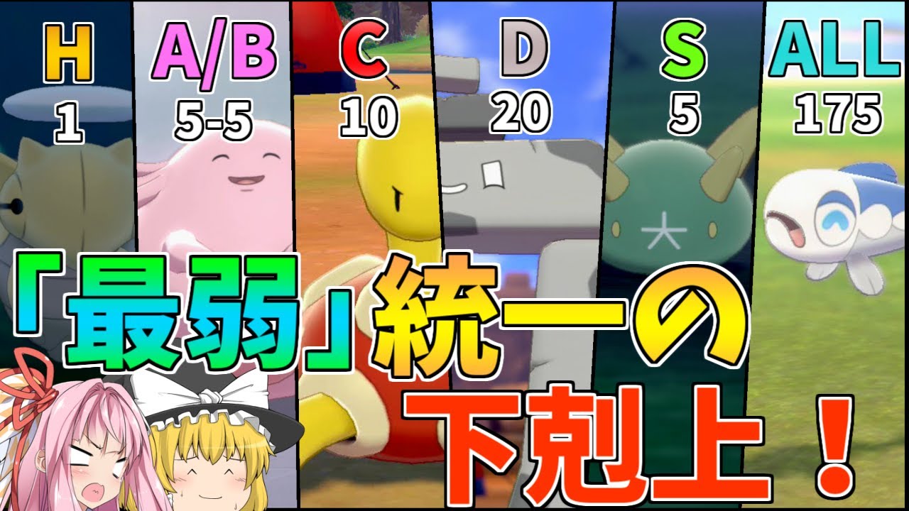 【ポケモン剣盾】各種族値の最弱ポケモンを結集してもランクマで戦い抜くことは出来るのか？ ～ 怒りのツボツボと仲間たちのアベンジャーズ【ボイスロイド+ゆっくり実況】