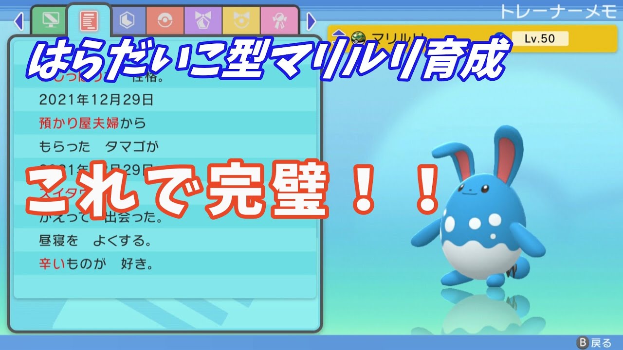 【BDSP】これを見ればすべてわかる！！はらだいこ型マリルリ育成方法【ゆっくり実況】【ダイパリメイク】