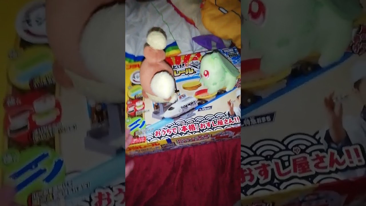 ミミロルのぬいぐるみとチコリータのぬいぐるみでトントン相撲をやってみた。