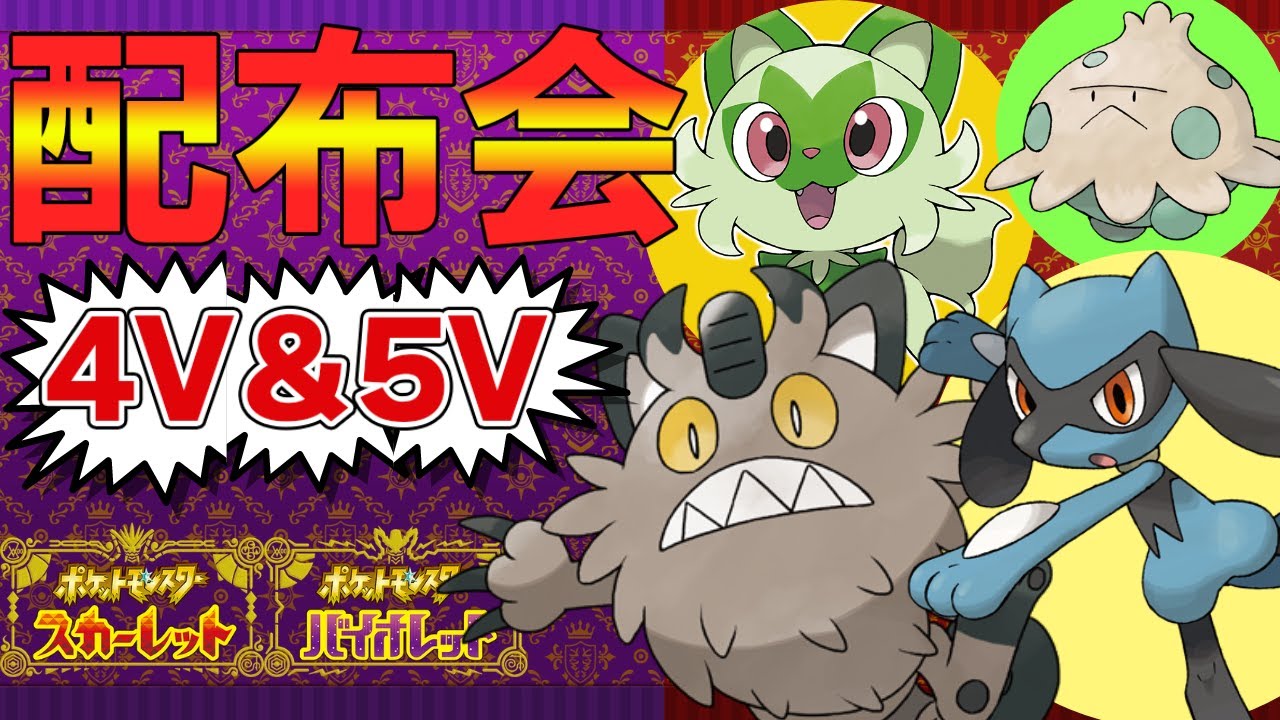 【ポケモンSV】御三家、夢ガラルニャース等、無償配布会！だれでもどうぞ！4V以上確定【ニャオハ/リオル/エースバーン対策用カルボウ】