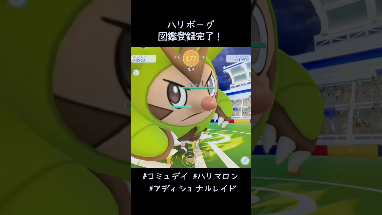 アディショナルレイドでハリボーグ図鑑登録完了✍️ドアップでタックルしてくんのかわいい😍#ポケモンGO #コミュニティデイ #ハリマロン