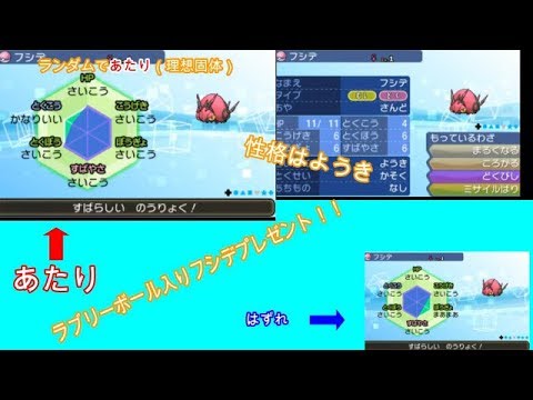 ポケモンUSUM　ラブラブボール入りかそくフシデ（性格ようき）プレゼント