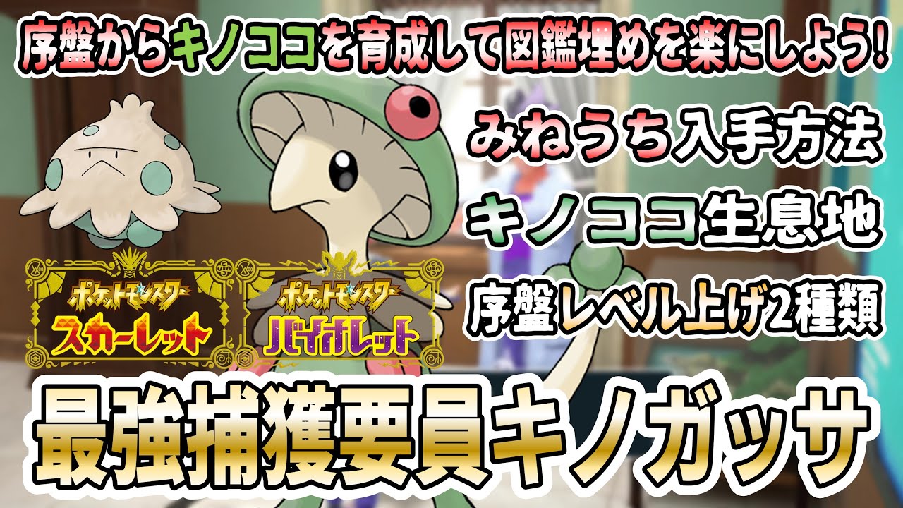 【ポケモンSV】図鑑完成への近道！序盤から最強捕獲要員「キノココ・キノガッサ」をゲット育成する方法と注意点を実践解説攻略！【みねうち入手方法・序盤オススメレベル上げ2種類】