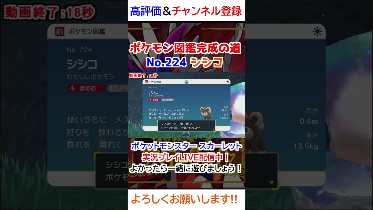 No 224 シシコ図鑑登録完了！【ポケモンSV】