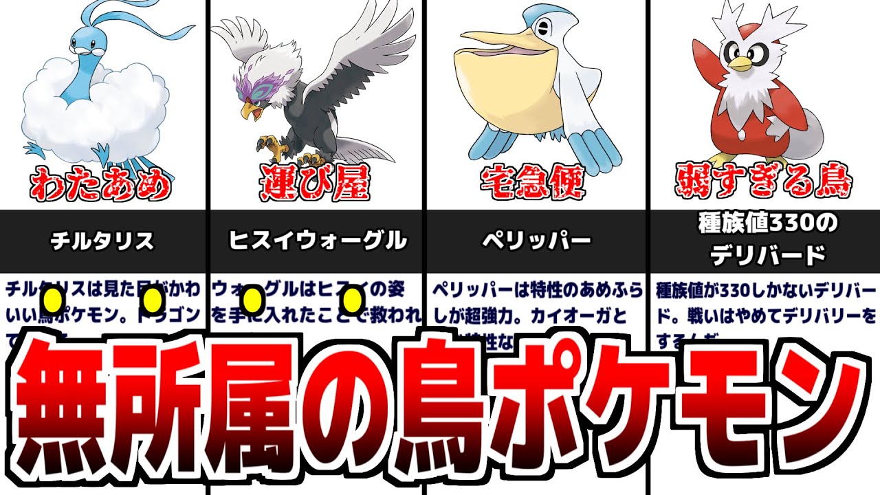 伝説・序盤鳥でもないため、動画で取り上げられない悲しき『無所属の鳥ポケモン』について解説【歴代ポケモン】