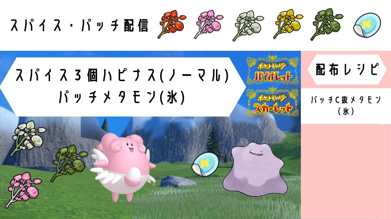 【ポケモンSV】  スパイス３種ハピナス（ノーマル）パッチメタモン（氷）　【高速レイド配布】