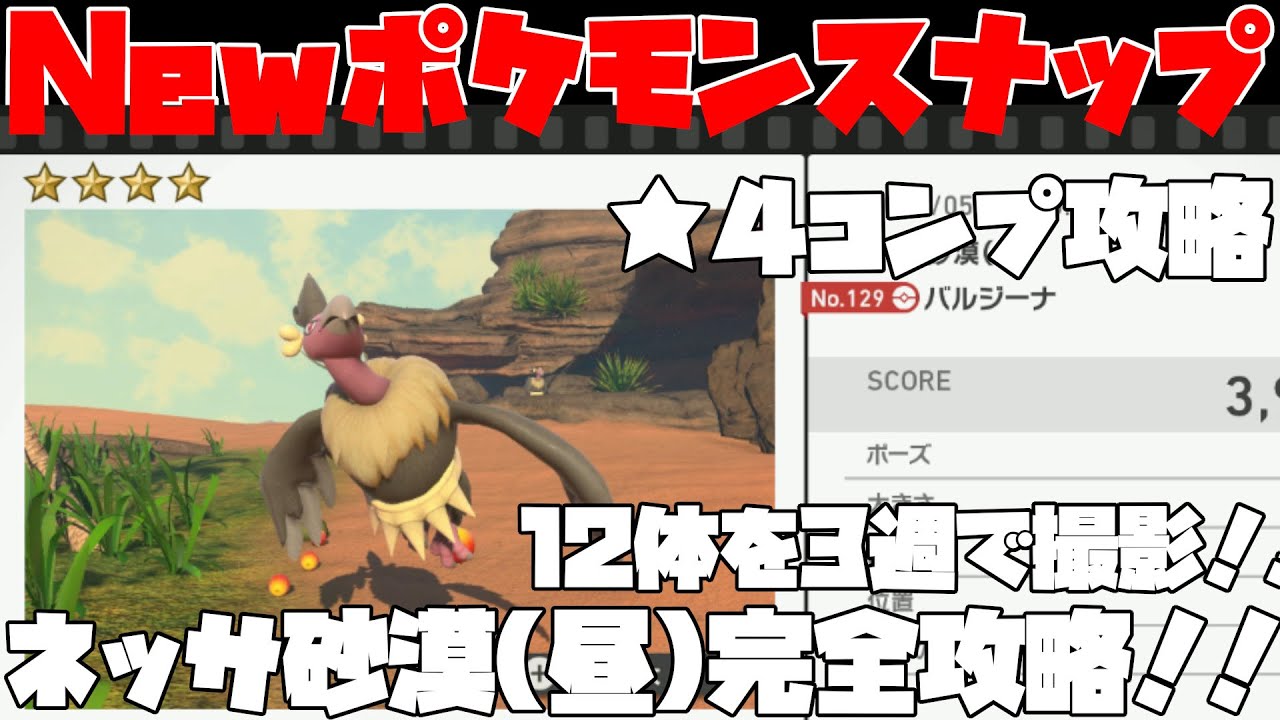 【New ポケモンスナップ】バルジーナやナックラーなど11体を3週で完全攻略！！図鑑コンプリートを目指して☆４解説！！ネッサ砂漠(昼)編【攻略】【実況】