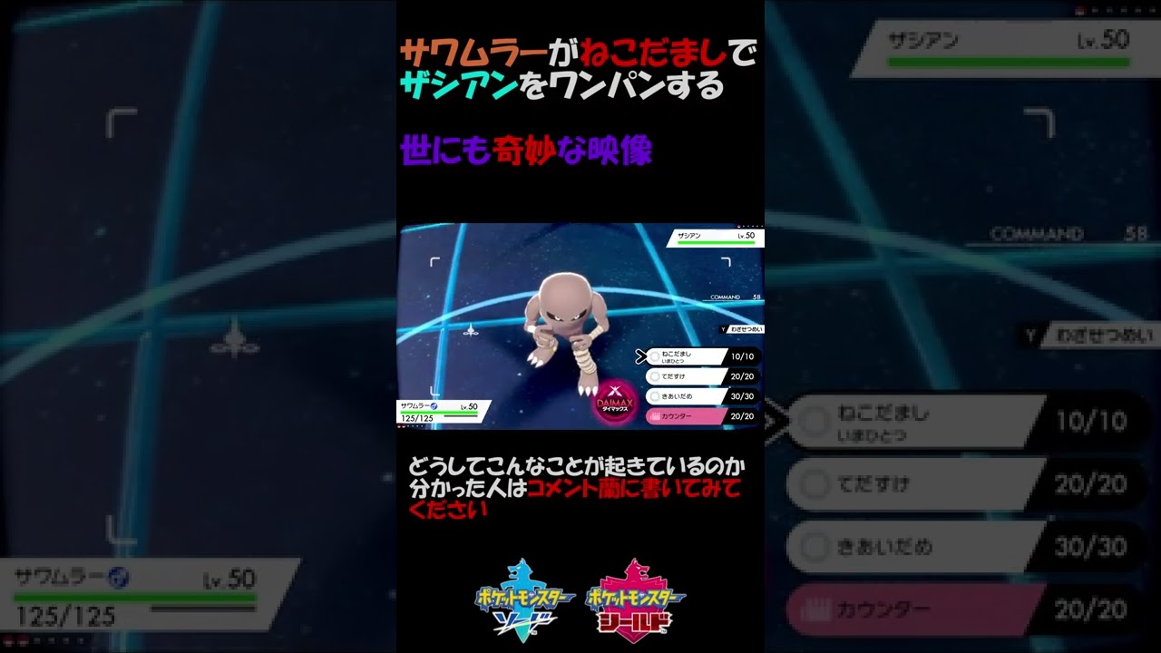 サワムラーのねこだましでザシアンをワンパンする動画【ポケモン剣盾】 #shorts