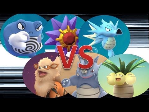 ポケモンGO　ジム戦バトル　ニョロボン・スターミー・シードラvsウインディ・サイドン・ナッシー他