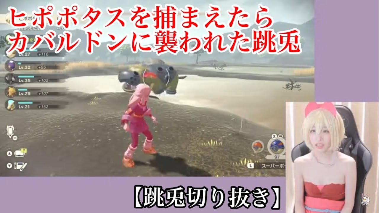 【跳兎切り抜き】ヒポポタスを捕まえたらカバルドンに襲われた跳兎。【アルセウス】