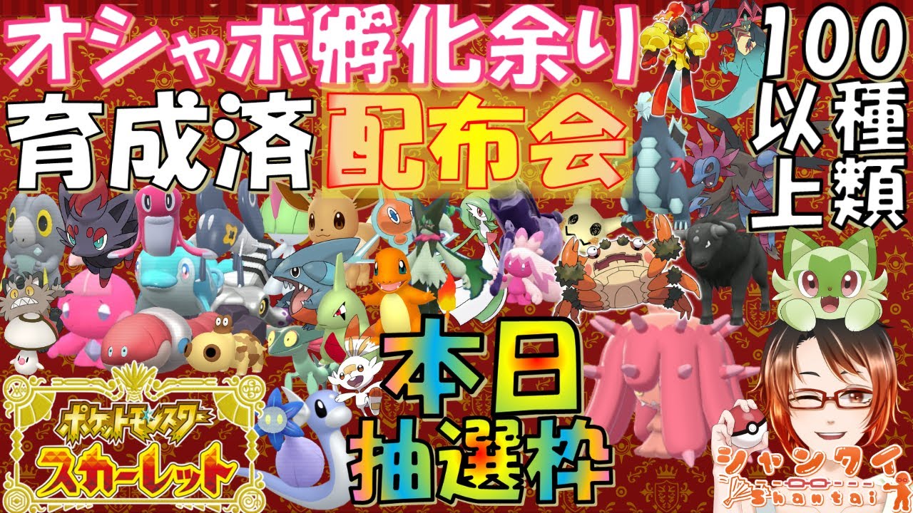 15:30-色ヒドイデ抽選受付中！ #ポケモンSV 豪華配布会!!★100種以上★オシャボ孵化余りや育成済配布！（ウルボ夢グレンアルマ、育成済6V、パラドックス等交換会)　※概要欄必読 初見さん歓迎！