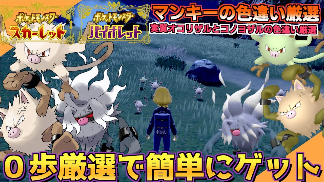 無印のアニポケみてたらマンキーがほしくなったので大量発生なしで0歩でマンキーの色違い厳選 実質オコリザルとコノヨザルも色違い厳選できるよ【大量発生なしに色違い厳選】【色違い】【 ポケモンSV 】