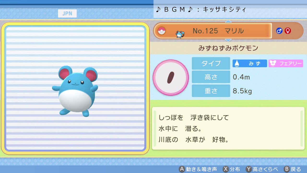 シンオウ図鑑Ｎｏ．１２５ マリル【ポケットモンスター：ブリリアントダイヤモンド】