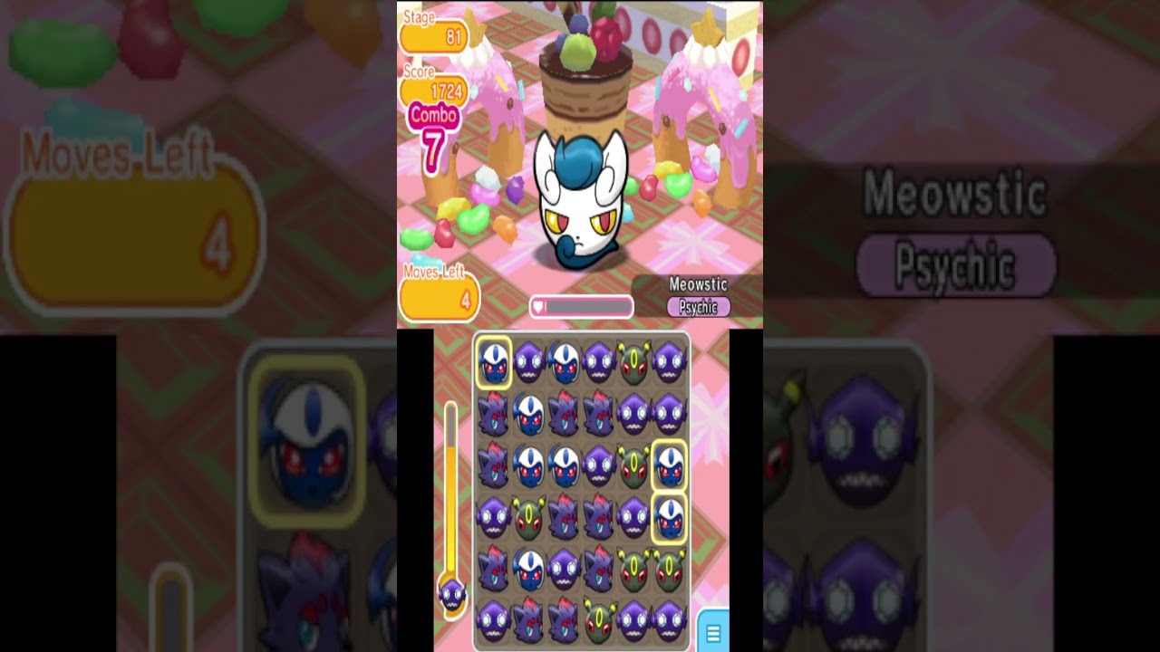 Pokemon Shuffle - Stage 81 Meowstic Female Clear | S Rank threshold is 3 moves remaining! | #shorts