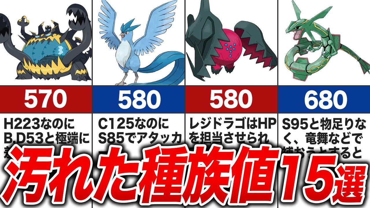 不遇すぎる種族値が汚いポケモン15選【歴代ポケモン】