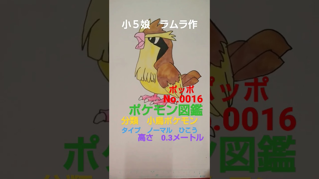 【ポケモン図鑑】ポケモン図鑑ポッポ書いてみました!　小５娘ラムラ作　＃バイオレット　＃スカーレット　＃ポケモンイラスト　＃ポケカ　＃ポッポ　＃shorts ＃ポケモン図鑑　＃リザードン＃ポケモンカード