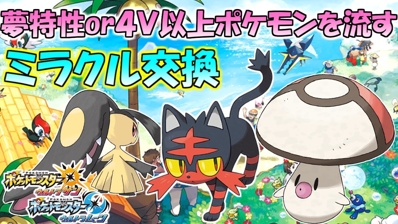 夢特性ニャビー、タマゲタケなどを流す！ミラクル交換で全タイプ揃える放送【ポケモンUSUM ウルトラサンウルトラムーン】