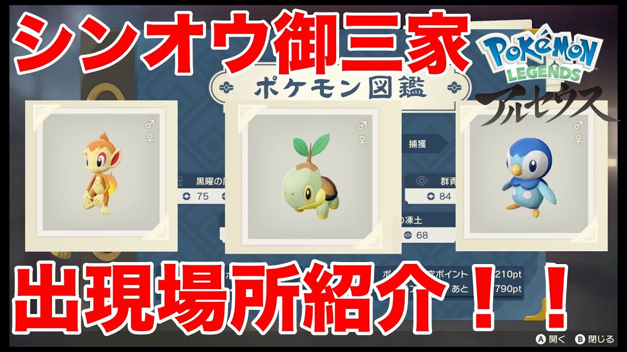 ヒコザル・ナエトル・ポッチャマはここで捕まえられるよ！【Pokémon LEGENDS　アルセウス】