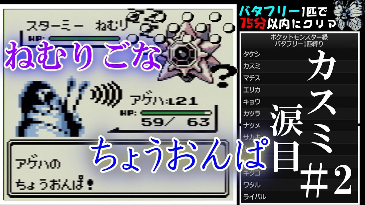 【実況】バタフリー1匹なら余裕で75分以内にクリアできるpart2(ポケモン緑4倍速)