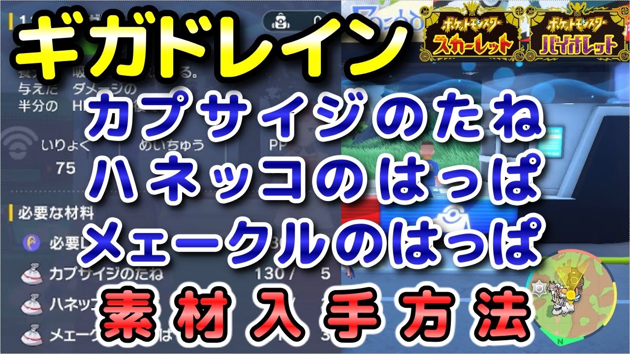【ポケモンSV】『ギガドレイン』の素材（カプサイジのたね・ハネッコのはっぱ・メェークルのはっぱ）入手方法！効率的に素材を集めよう！【スカーレット・バイオレット】