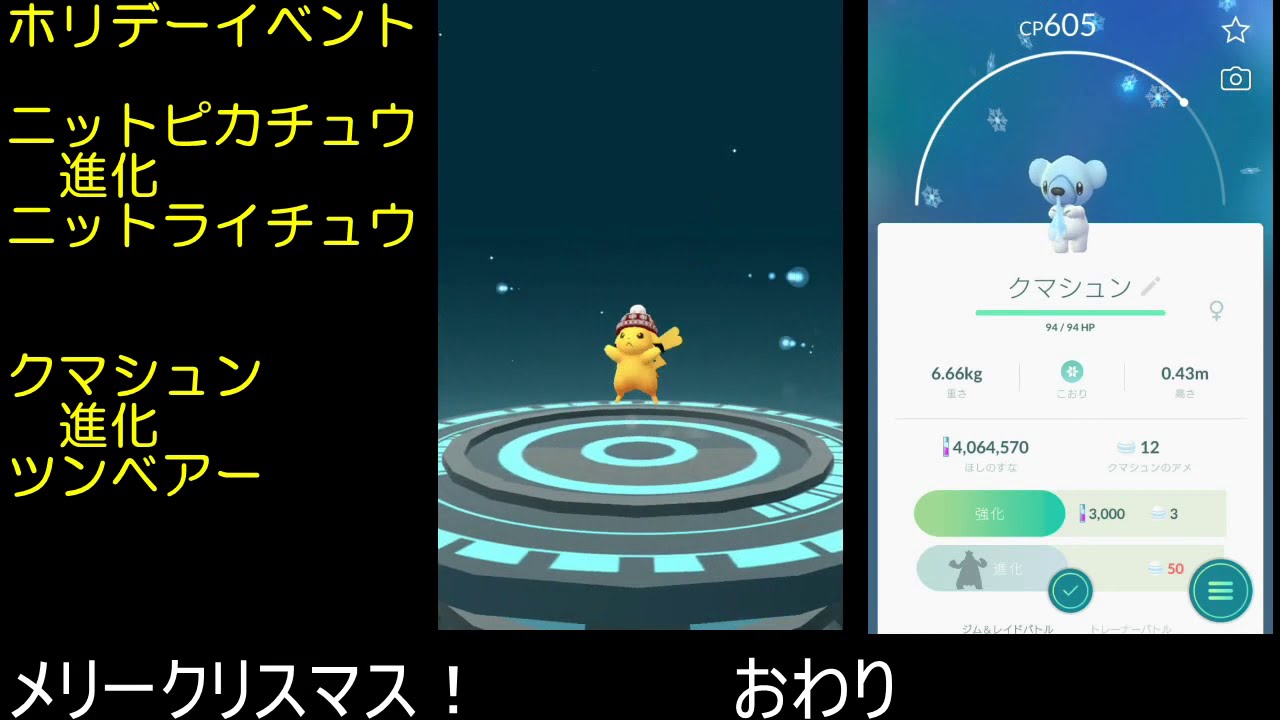 ニットピカチュウとクマシュン進化でツンベアー【ポケモンGO】