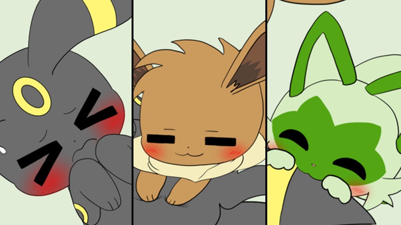 Sprigatito and Eevee love Umbreon's tail and belly! | Pokémon Animation