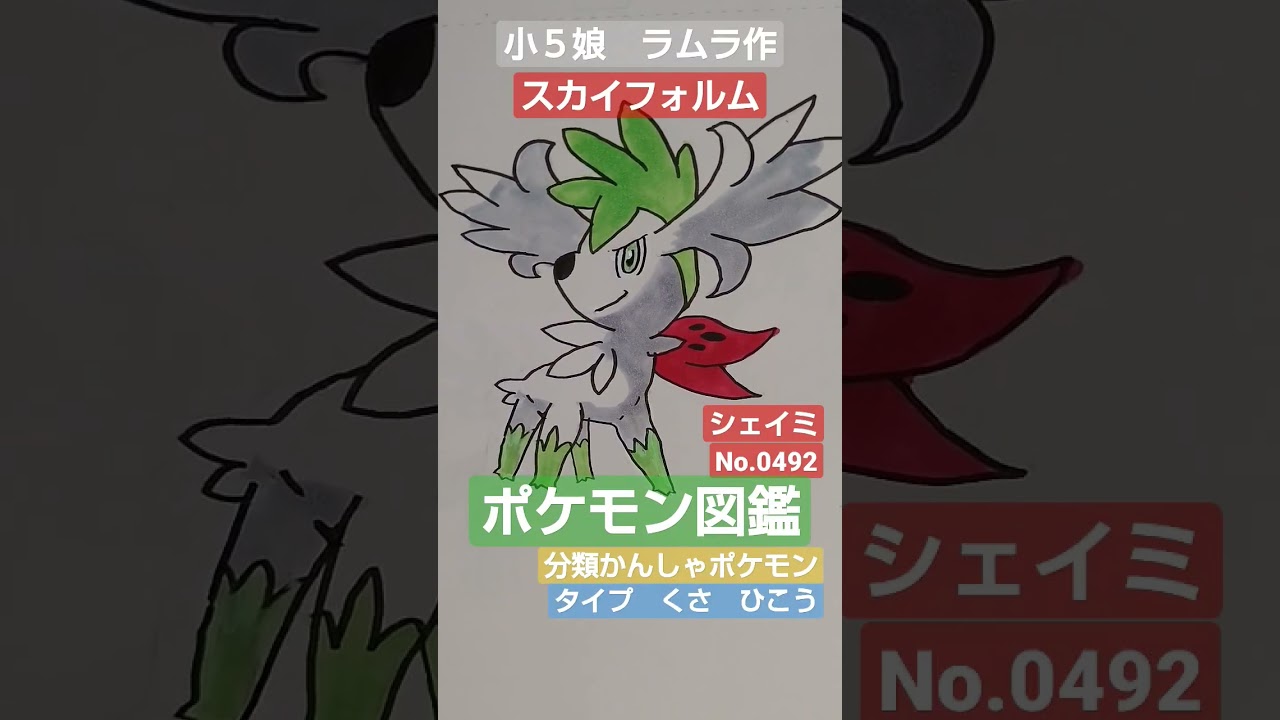 【ポケモン図鑑】ポケモン図鑑シェイミ書いて見ました!!!小５娘ラムラ作　＃シェイミ＃クレイバースト＃スノーハザード＃スカイフォルム＃ポケカ＃pokemon＃Shorts＃Shaymin