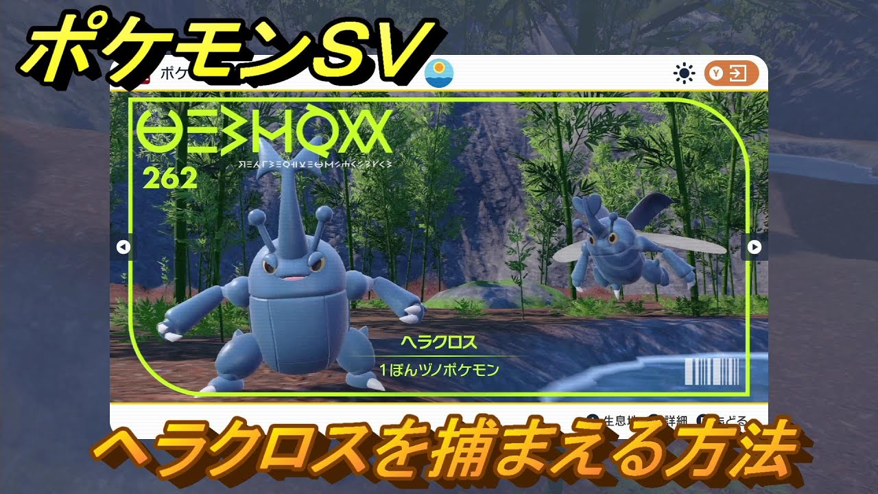 ポケモンＳＶ　ヘラクロスを捕まえる方法！出現場所は？図鑑No.２６２　ポケモン図鑑を埋めよう！　【スカーレット・バイオレット】