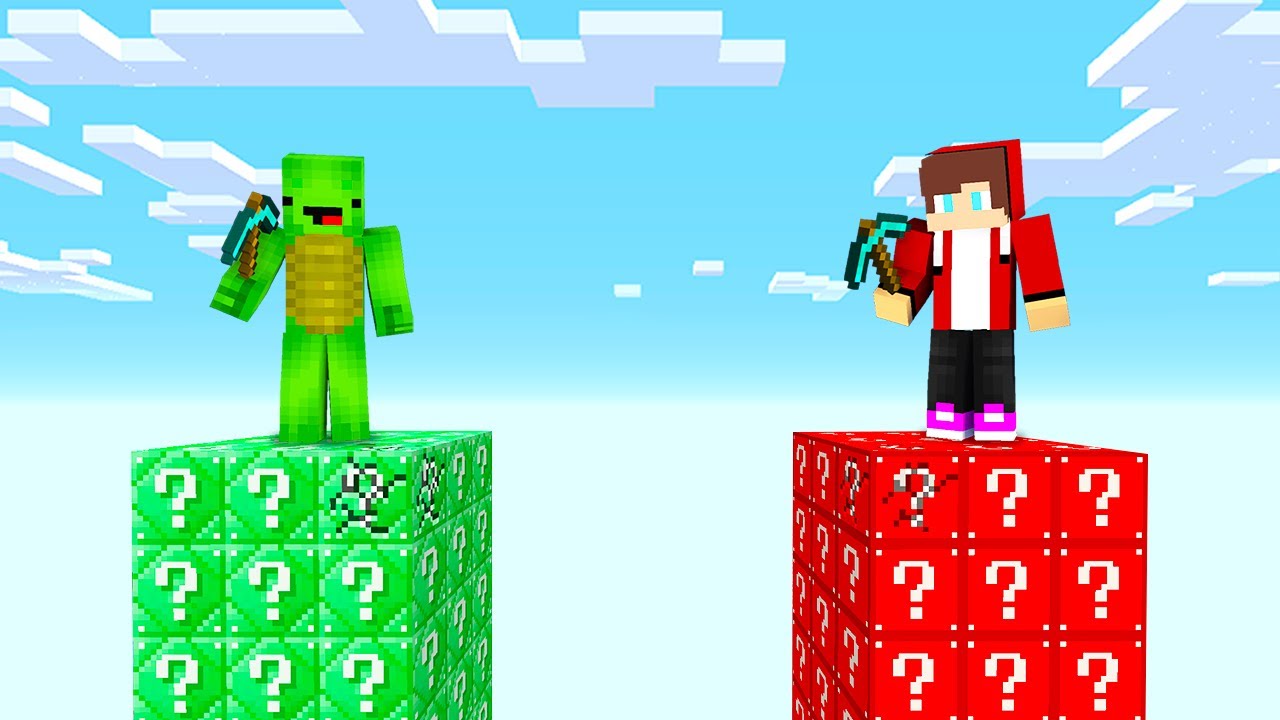 超高いラッキーブロックタワーを高速下山対決