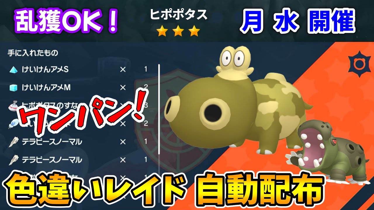 乱獲OK！色違いヒポポタス自動レイド配布会！【ポケモンSV】