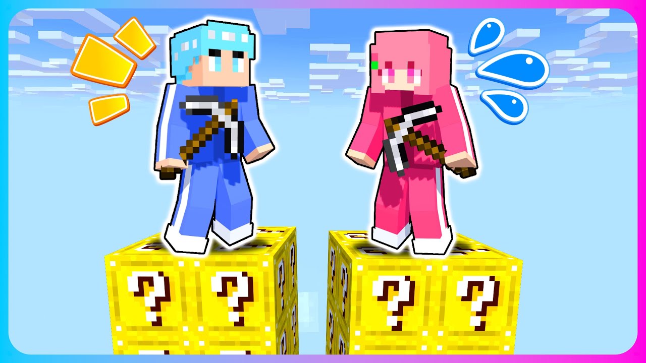 男女でラッキーブロックタワー対決マインクラフト❓🎁【 マイクラ / Minecraft 】