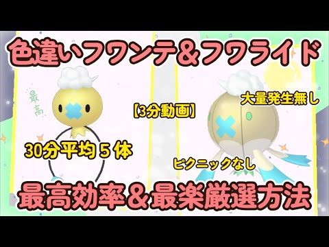 30分平均5体色違いフワンテ最高効率ポジ＆楽ポジ紹介3分動画フワライドもいるよ編 #ポケモンsv #フワンテ #フワライド #大量発生不要 #最高効率 #色違い #ピクニックなし