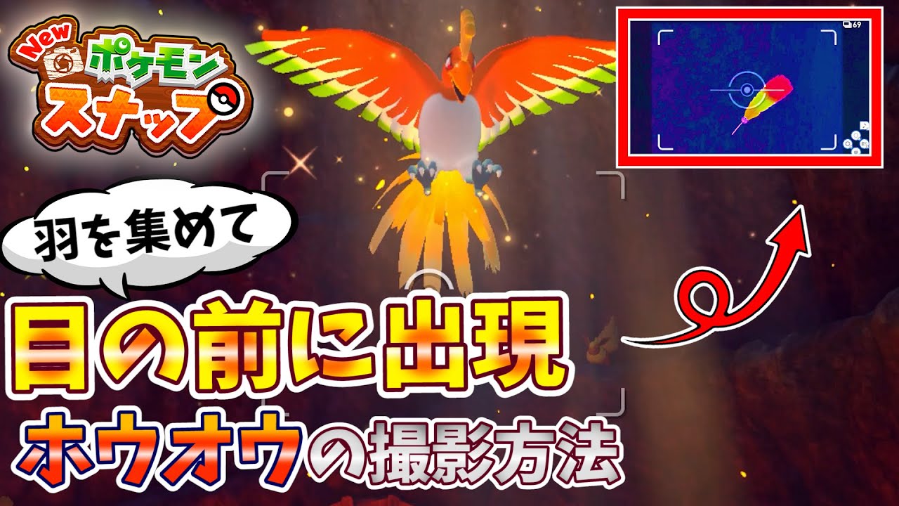 【激レア】★４ポーズの『ホウオウ』撮影方法！！マップに落ちてる羽に注目！！【Newポケモンスナップ】【星４ホウオウ/ポケスナ/出現場所】