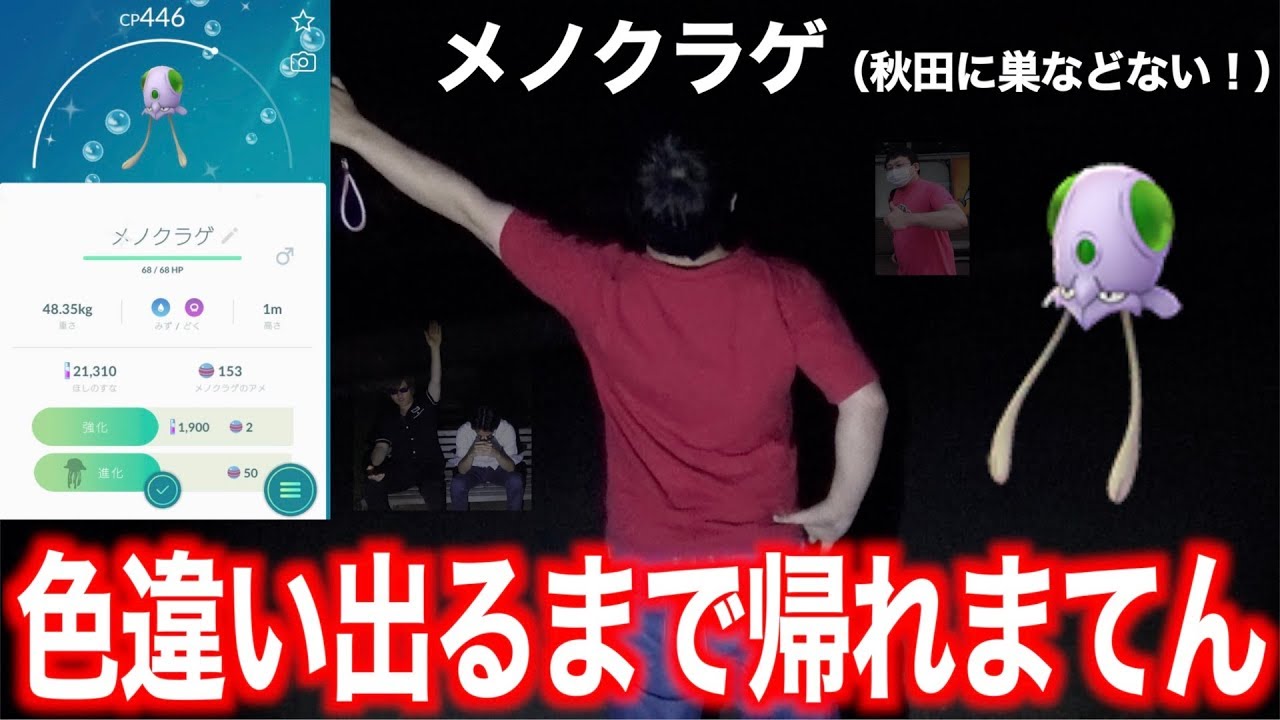 【地獄の夜更け】まさかの〇〇人！メノクラゲ色違い出るまで帰れまてん【ポケモンGO】