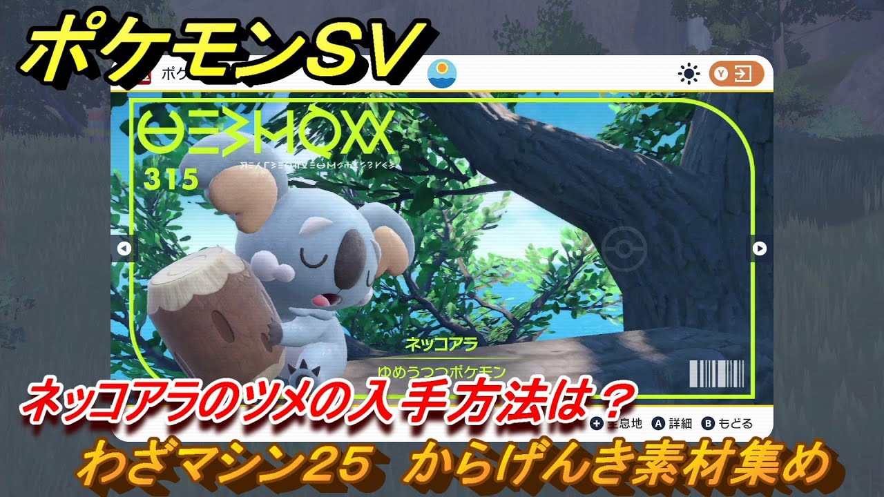 ポケモンＳＶ　わざマシン２５　からげんき素材集め　ネッコアラのツメの入手方法は？　【ポケモンバイオレット・スカーレット】
