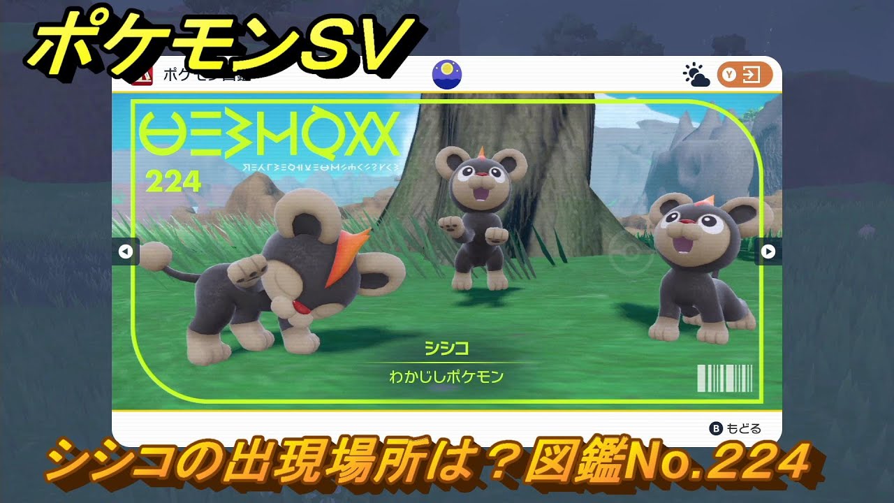 ポケモンＳＶ　シシコの出現場所は？図鑑No.２２４　ポケモン図鑑コンプしよう！　【ポケモンバイオレット・スカーレット】