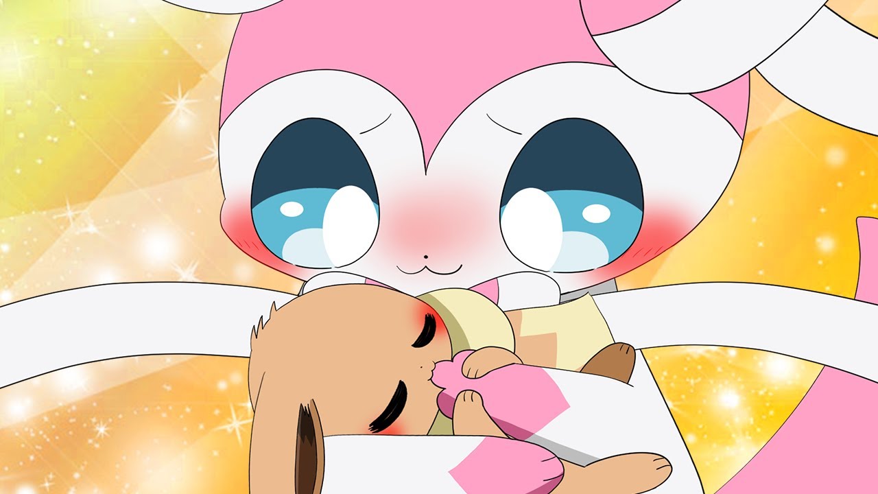 ニンフィアの指を赤ちゃんみたいにおしゃぶりしながら眠るイーブイ！｜ポケモンアニメ