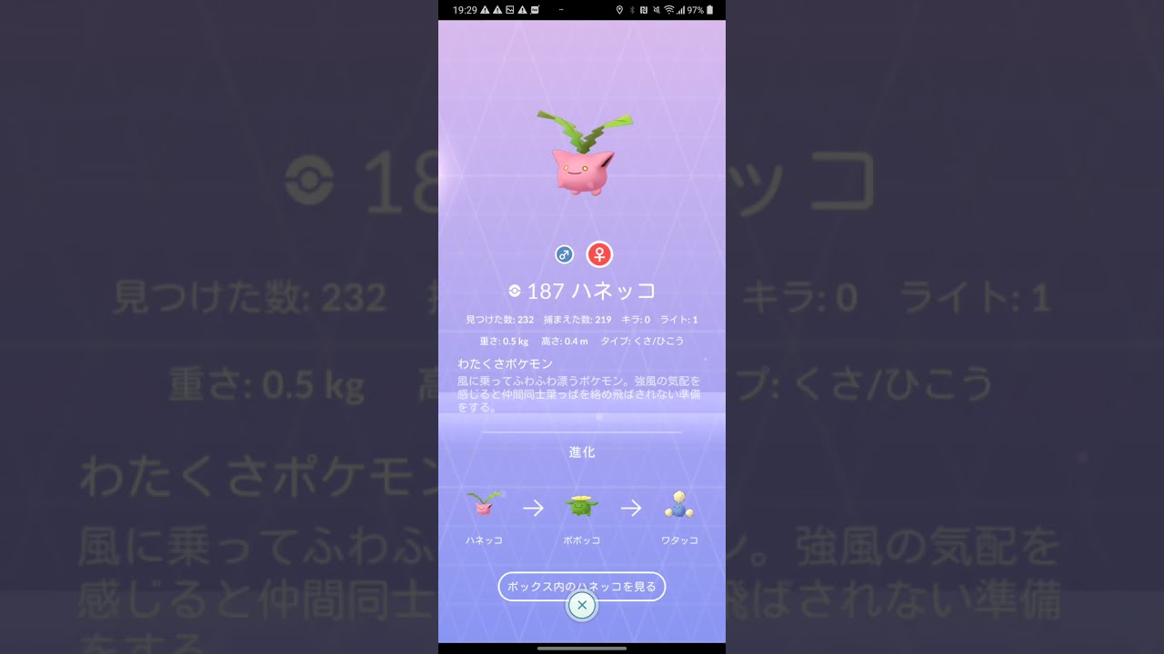 【ポケモンGO】ハネッコ　重さ0kg