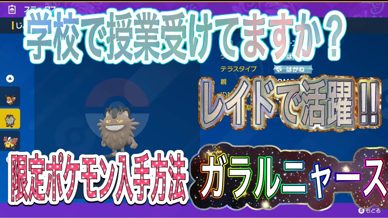 【ポケモンSV】レイドで大活躍‼︎限定ポケモン、ガラルニャースを手に入れよう！