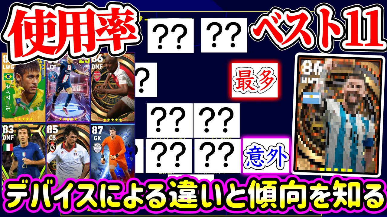 【使用率を調査】eFootball2023 今使われているベスト11調査❶ 意外なDF人選と異なる海外勢と日本人の感覚 デバイスによる違いと傾向を知る[PS編]【イーフト/eFootballアプリ】