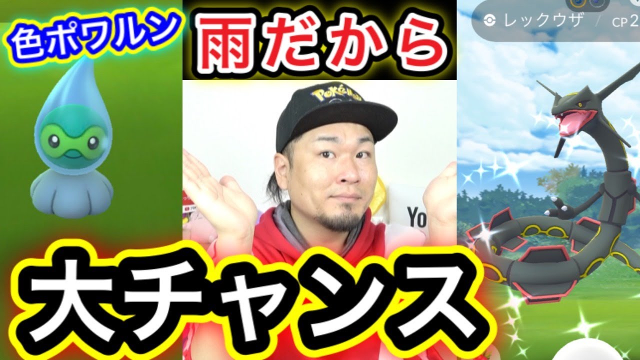 あまみずポワルン色違い狙い！レックウザもやる雨ならではポケ活！【ポケモンGO】