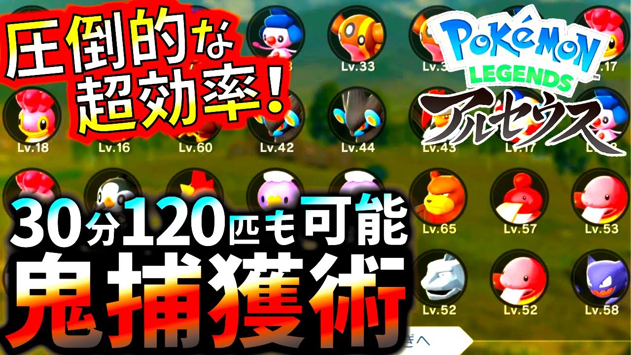 ポケモンアルセウス//ヒコザルやイーブイも簡単捕獲、30分で120匹も可能。図鑑埋め&研究ポイントも爆稼ぎ、おすすめ鬼捕獲術!!おすすめボールや捕獲する時のコツも紹介【ポケットモンスターレジェンズ】