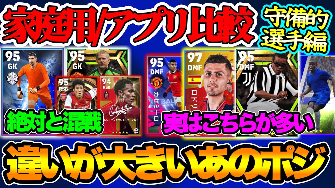 【使用率の違い❶】eFootball2023 家庭用とアプリ版 使用選手の違い 実は大きな違いは●●だけ!? 2つのデバイスの違いを徹底比較！-守備的選手編-【イーフト/eFootballアプリ】