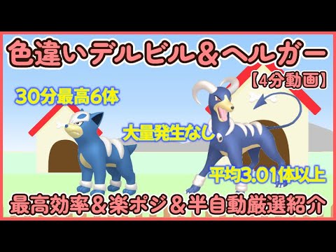 30分最高6体 色違いデルビル＆ヘルガー最高効率＆楽ポジ＆半自動厳選3か所紹介4分動画 平均3.01体以上#ポケモンsv #最高効率 #色違い #デルビル #ヘルガー #大量発生なし