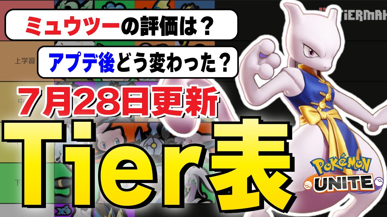 【ティアー表解説】ミュウツー実装後の最新ティアー表解説！全レーンオススメTOP4を紹介～ソロからフルパ総評～【ポケモンユナイト】