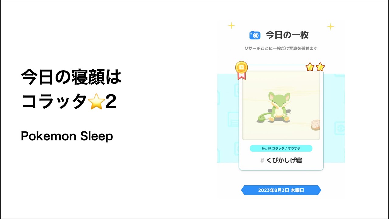 ポケモンスリープ 今日の寝顔はコラッタ星2(色違い)