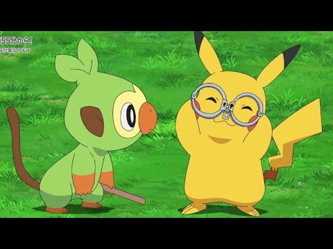 手錠で遊ぶピカチュウとサルノリ
