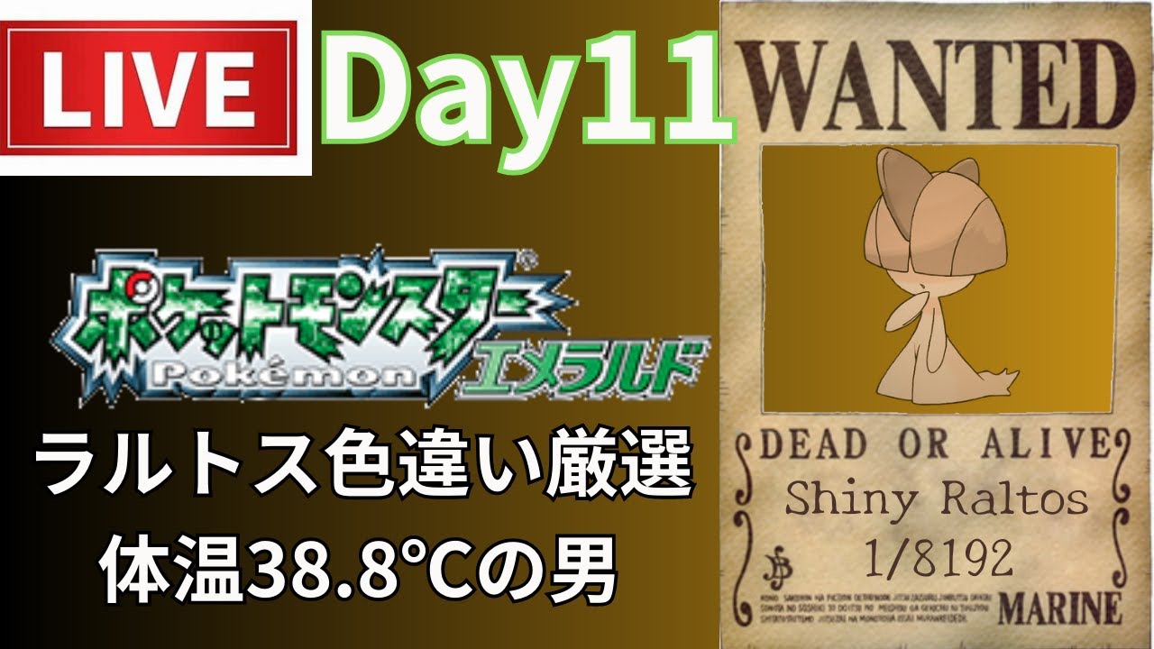【生放送】ポケットモンスターエメラルドでラルトスの色厳選12日目